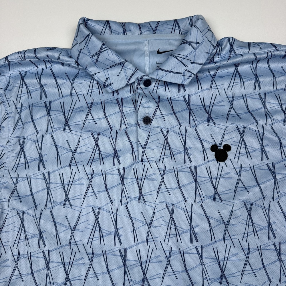 Nike Golf Polo Shirt Mens Small Blue Mickey Mouse Geometric Performance Stretch
